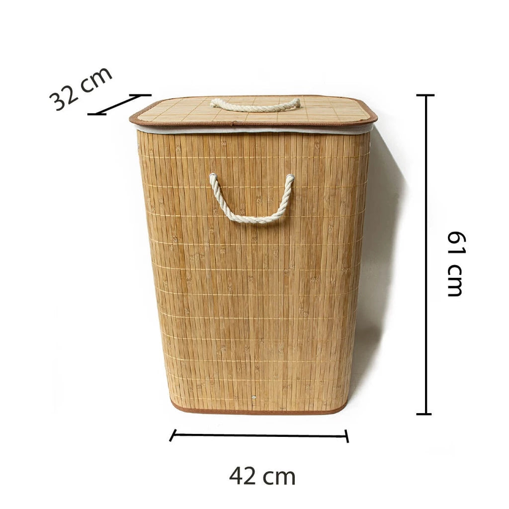 Cesto Para Roupas Sujas Organizador De Bambu Banheiro Lavanderia Grande Forrado Dobrável 61cm